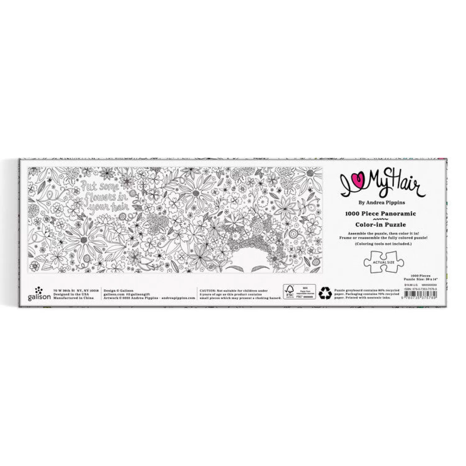 1000 Piece Puzzles*Galison Andrea Pippins Flowers In Your Hair Color-In 1000 Piece Panoramic Puzzle