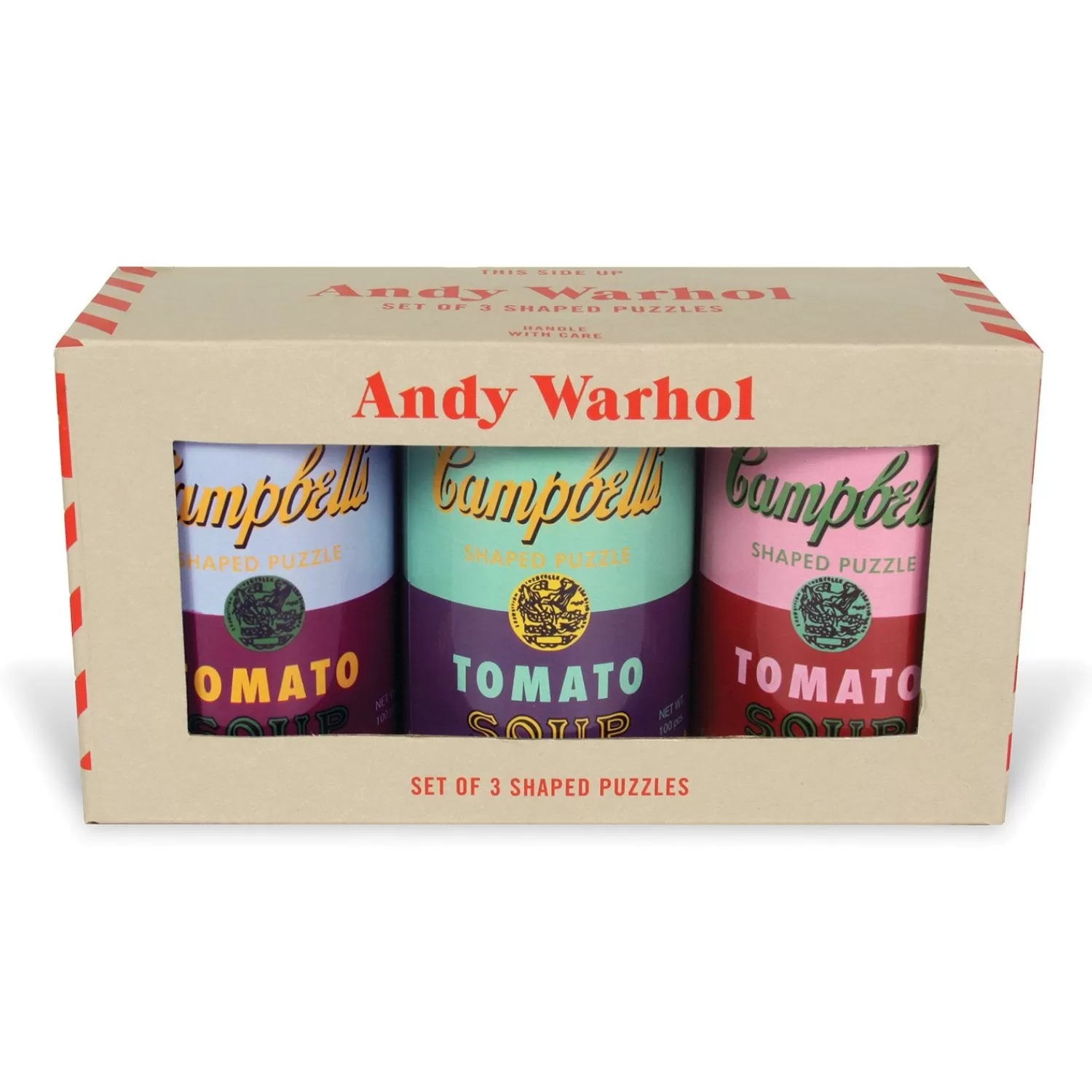 100 Piece Puzzles*Galison Andy Warhol Soup Cans Set Of 3 Shaped Puzzles In Tins