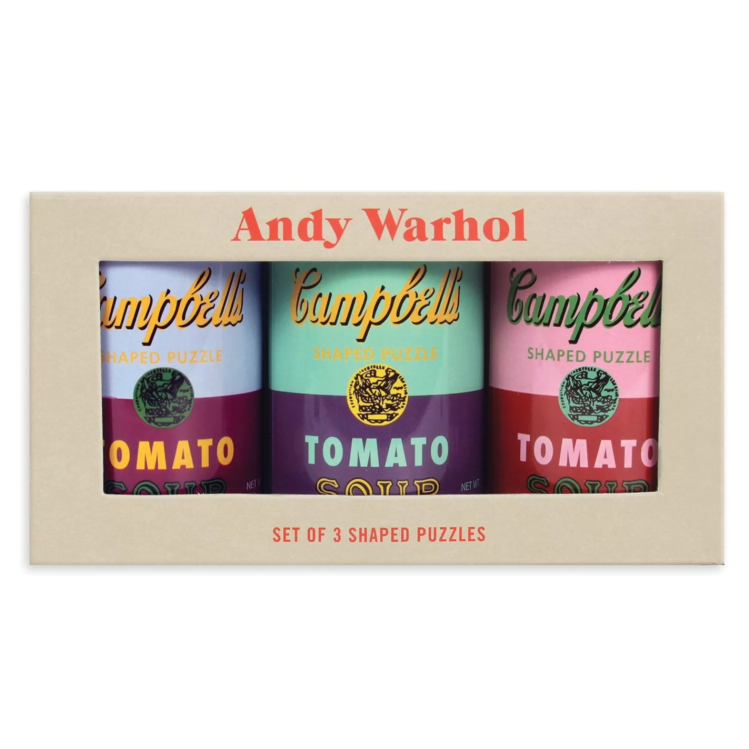 100 Piece Puzzles*Galison Andy Warhol Soup Cans Set Of 3 Shaped Puzzles In Tins