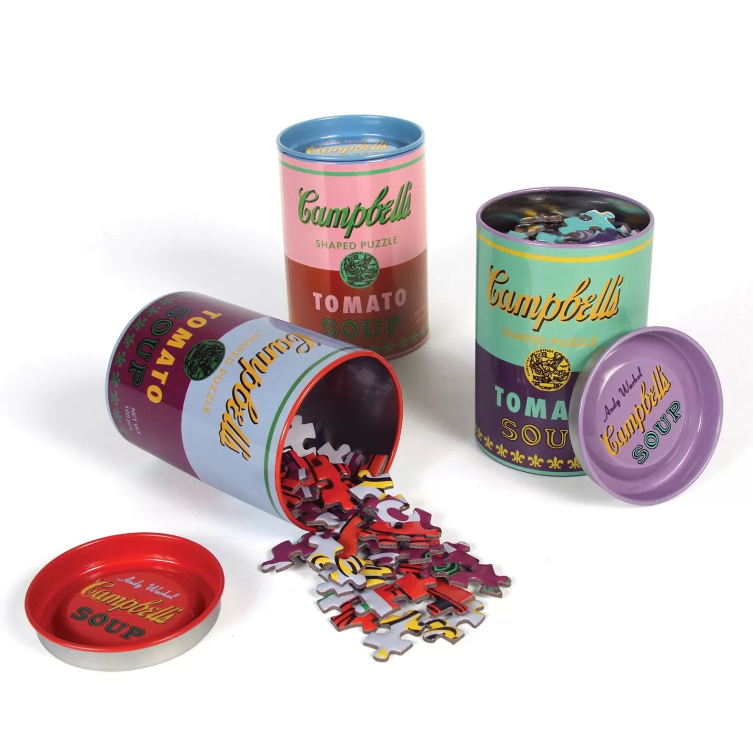 100 Piece Puzzles*Galison Andy Warhol Soup Cans Set Of 3 Shaped Puzzles In Tins