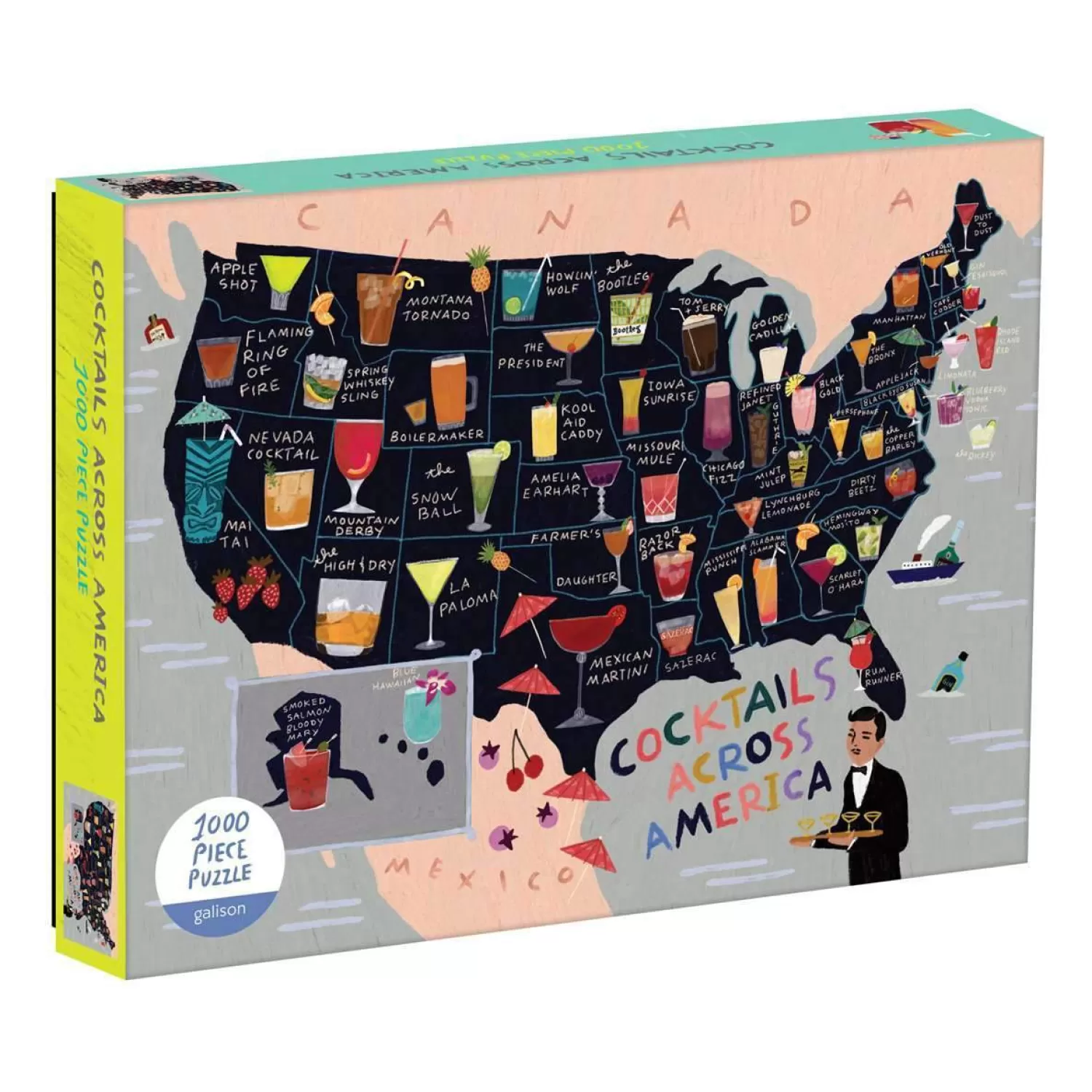 1000 Piece Puzzles*Galison Anne Bentley Cocktail Map Of The Usa 1000 Piece Jigsaw Puzzle