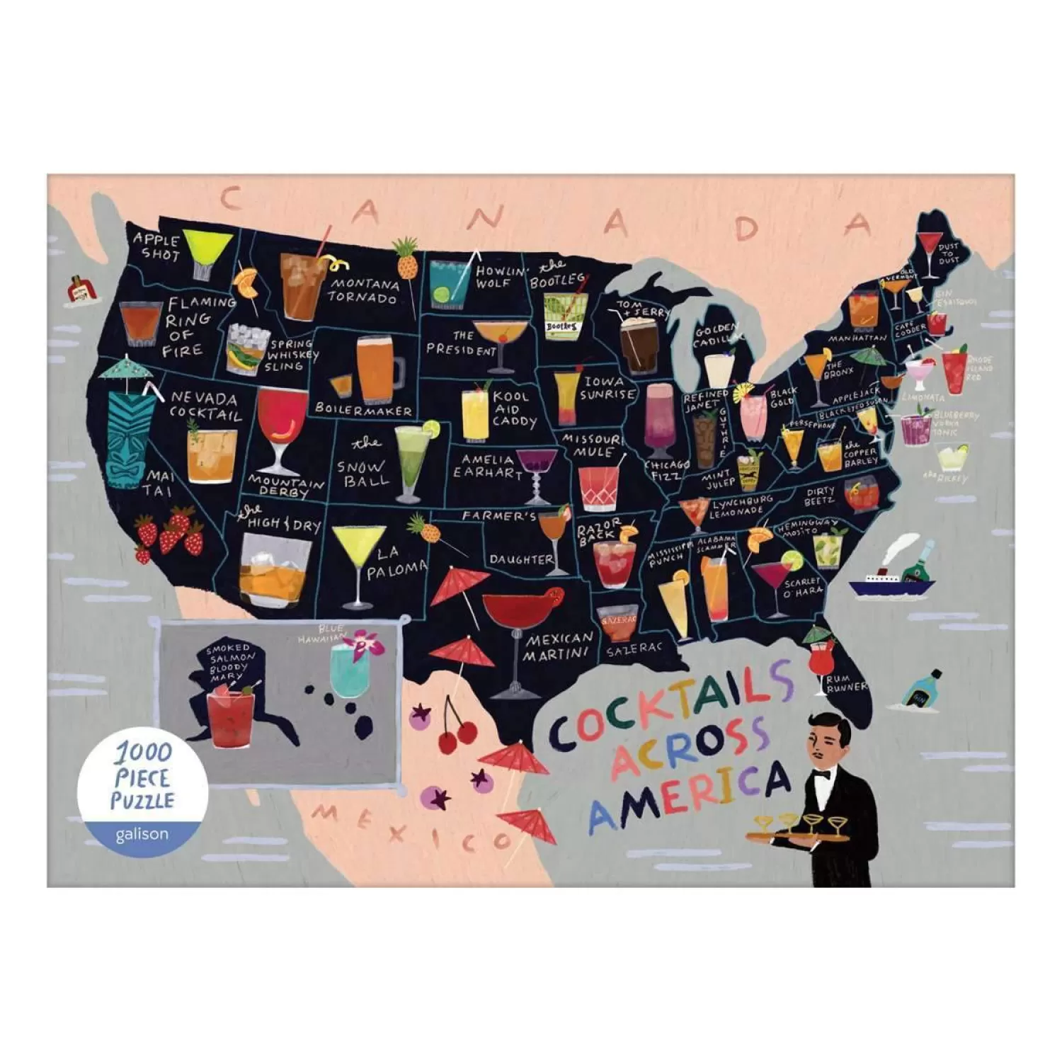 1000 Piece Puzzles*Galison Anne Bentley Cocktail Map Of The Usa 1000 Piece Jigsaw Puzzle