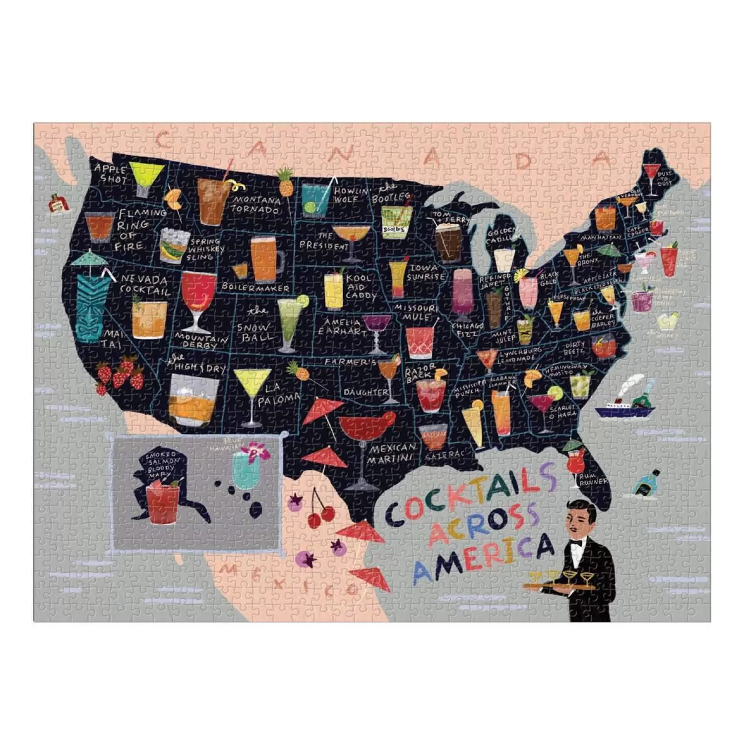 1000 Piece Puzzles*Galison Anne Bentley Cocktail Map Of The Usa 1000 Piece Jigsaw Puzzle