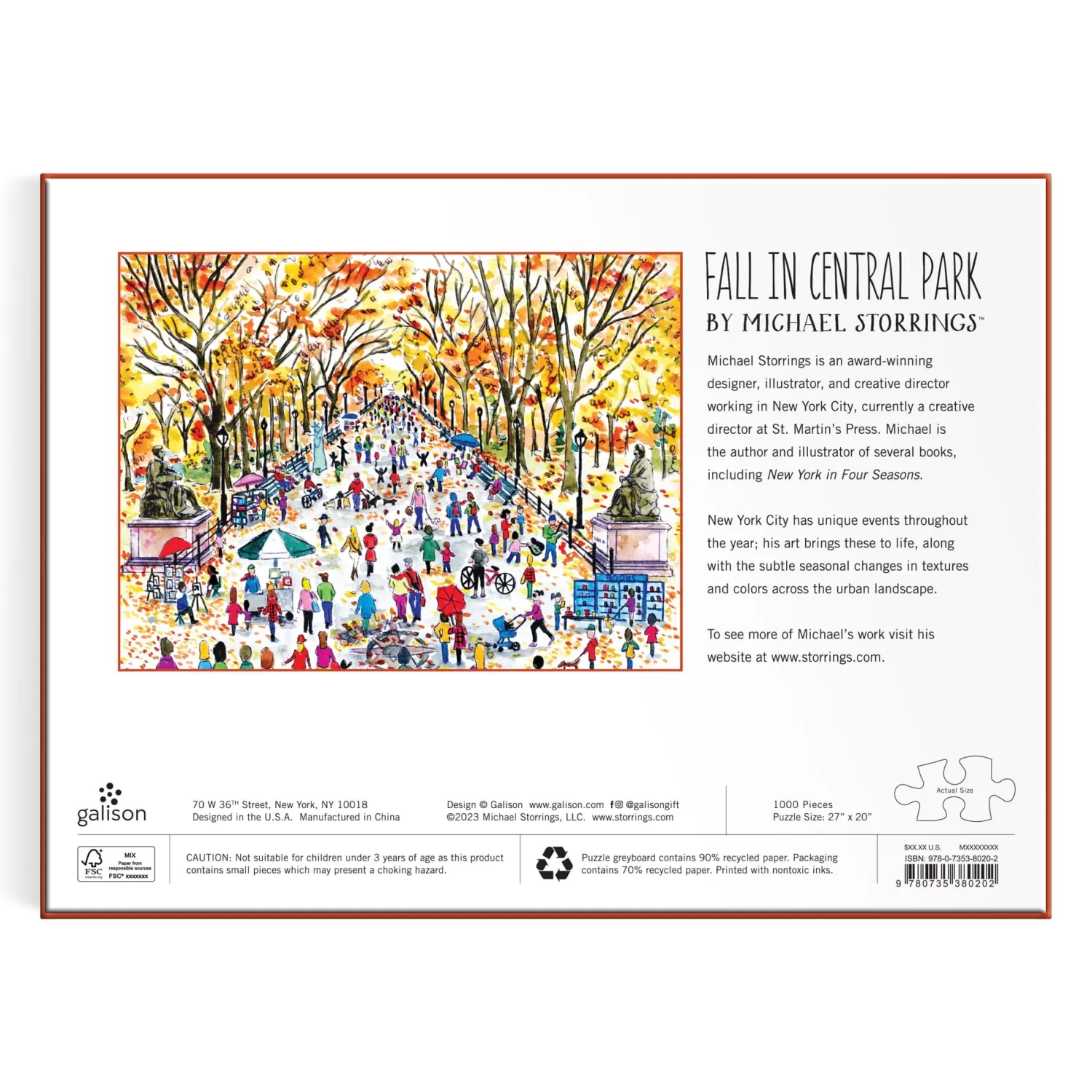 1000 Piece Puzzles*Galison Michael Storrings Fall In Central Park 1000 Piece Puzzle
