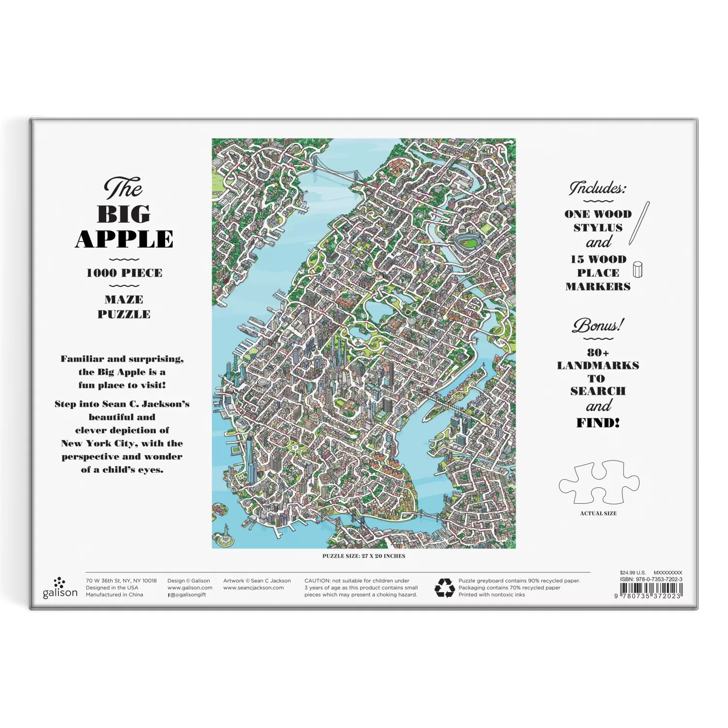 1000 Piece Puzzles*Galison The Big Apple 1000 Piece Maze Puzzle