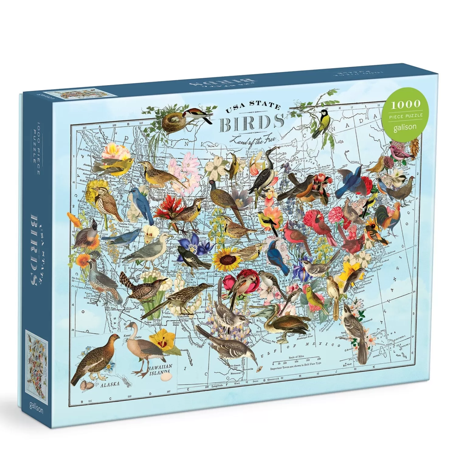 1000 Piece Puzzles*Galison Wendy Gold State Birds 1000 Piece Puzzle