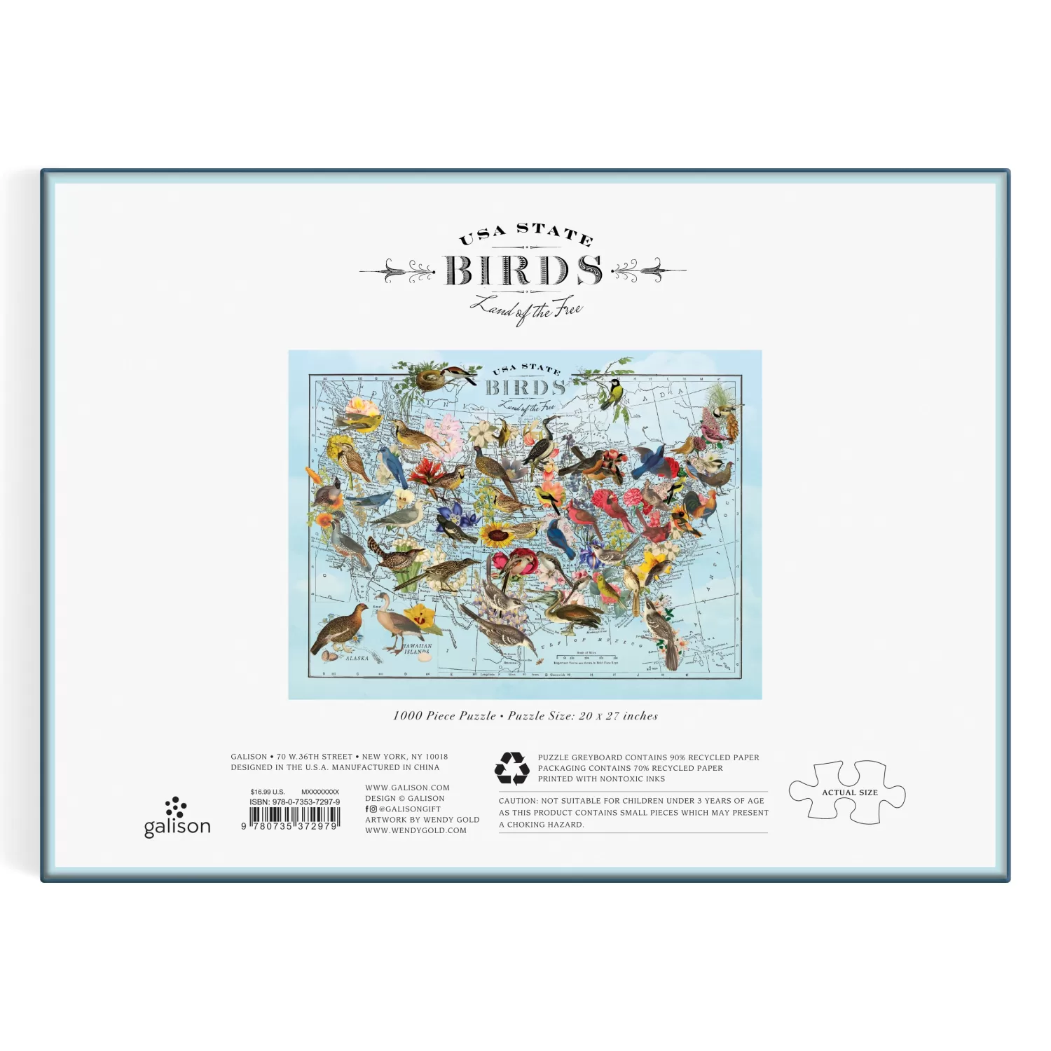 1000 Piece Puzzles*Galison Wendy Gold State Birds 1000 Piece Puzzle