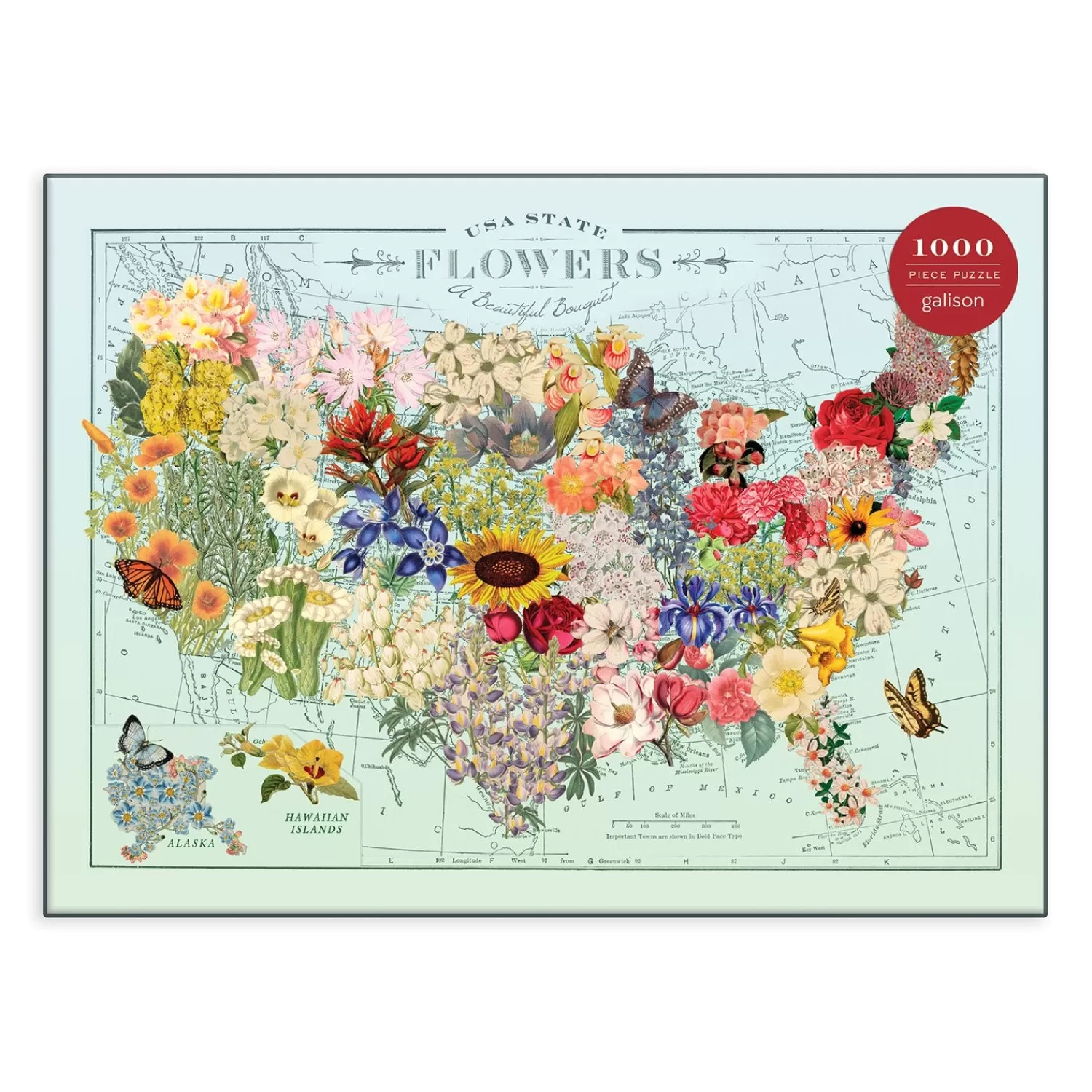 1000 Piece Puzzles*Galison Wendy Gold Usa State Flowers 1000 Piece Jigsaw Puzzle